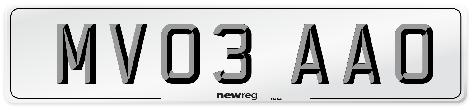 MV03 AAO Number Plate from New Reg